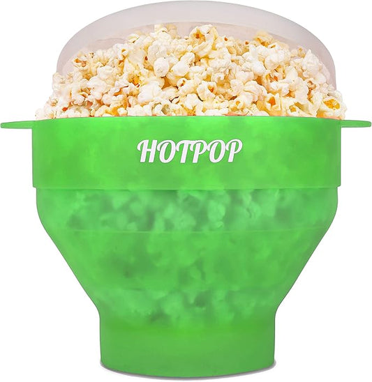 The Original Hotpop Microwave Popcorn Popper, Silicone Popcorn Maker, Collapsible Bowl BPA-Free and Dishwasher Safe- 20 Colors Available (Transparent Green)