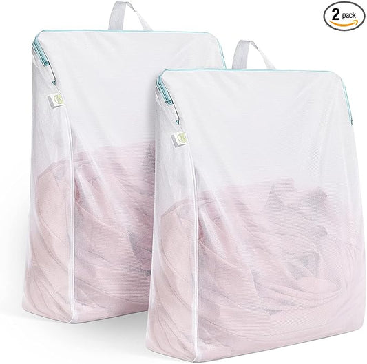 OTraki Large Mesh Laundry Bag 16x20 inch Hanging Lingerie Bag Mesh Laundry Bags with Handles Delicates Hanging Laundry Washing Machine Zipper Opening Wash Bag for Coat Sweater Sock Sheet, White