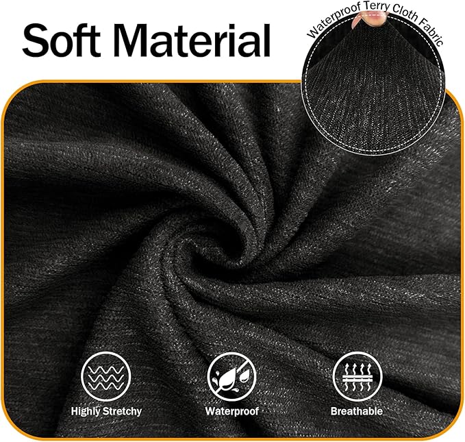 Waterproof Couch Cover, Stretch Non-Slip Sofa Slipcover with Elastic Bottom That Stays in Place - Leakproof Furniture Protector for Kids and Pets - Washable (Sofa, Black)