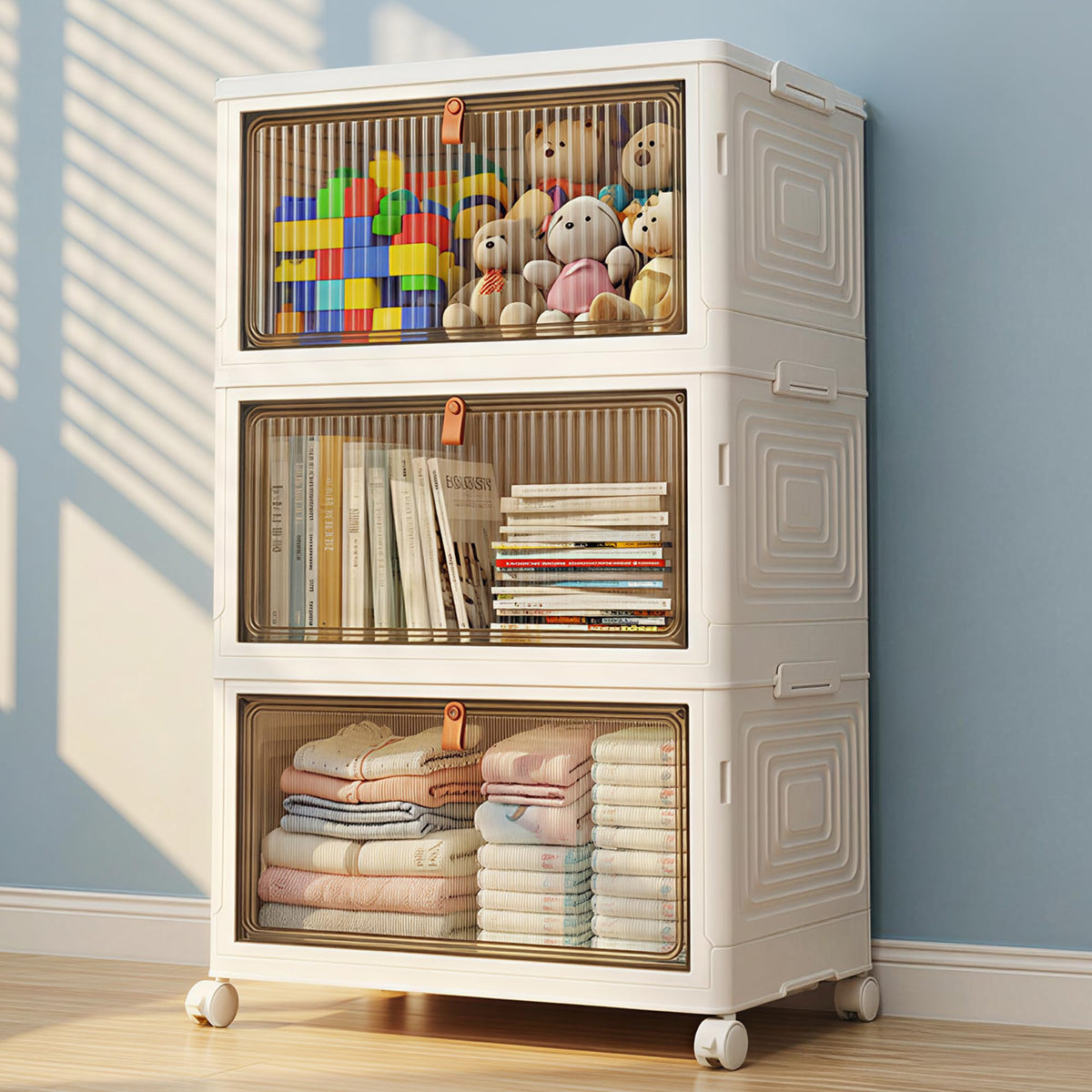 LDQ Storage Bins with Lids, 3 Tier 69QT Stackable Storage Cabinet - Image 1