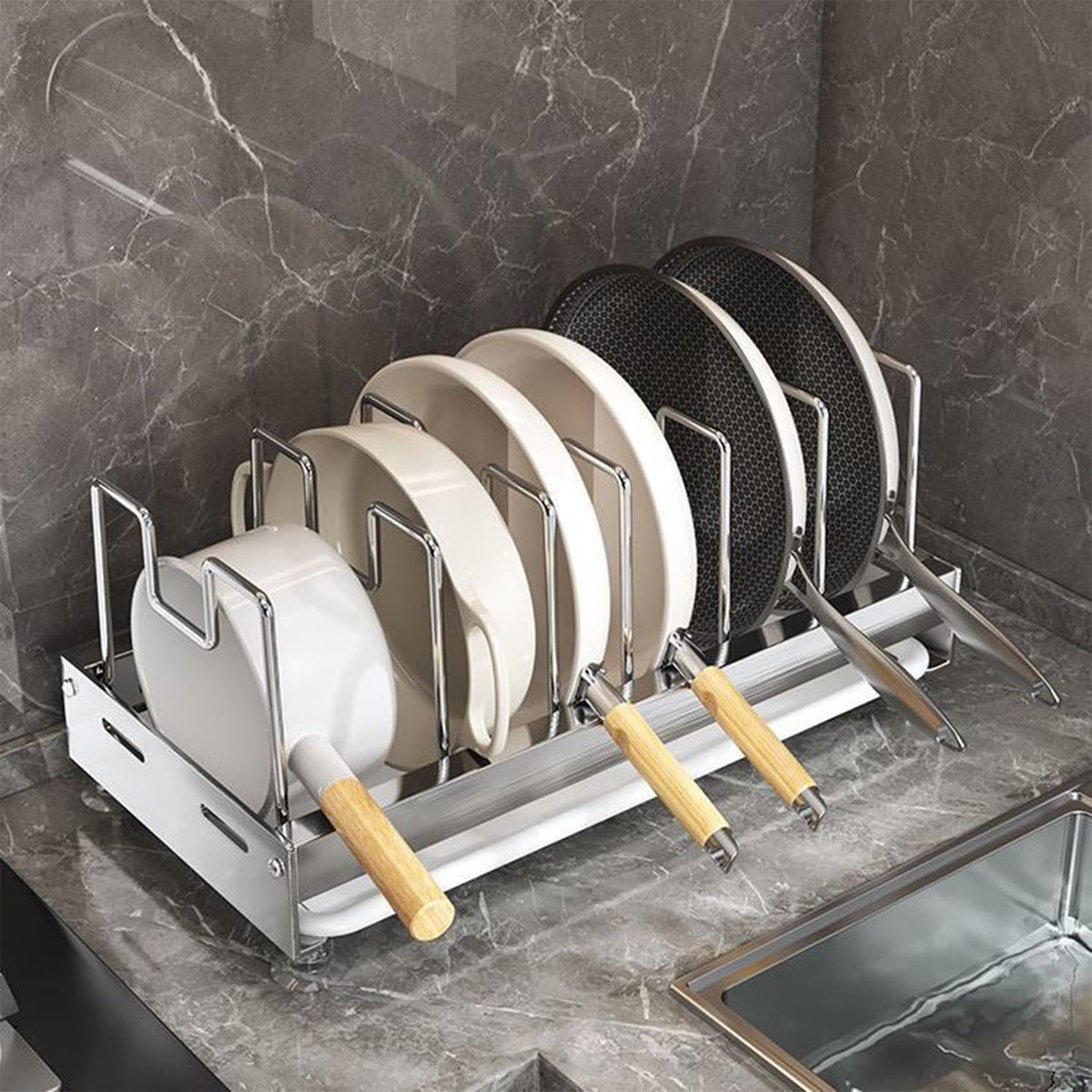JOWBOOW Pots and Pans Organizer with Drip Tray, 1 Pack - Image 1