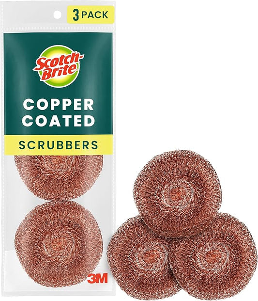 Scotch-Brite Copper Coated Scrubbers, Scouring Pads for Cleaning Tough Baked-On Messes, Metal Scrubbers for Cleaning Dishes, 3 Scrub Pads