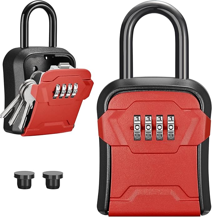 Puroma Lock Box, Key Lock Box Wall Mount & Portable Combination Lockbox with Resettable Code, Security Lockbox for Outside House Keys, Apartment Realtors Spare Keys Storage (1 Pack, Red)