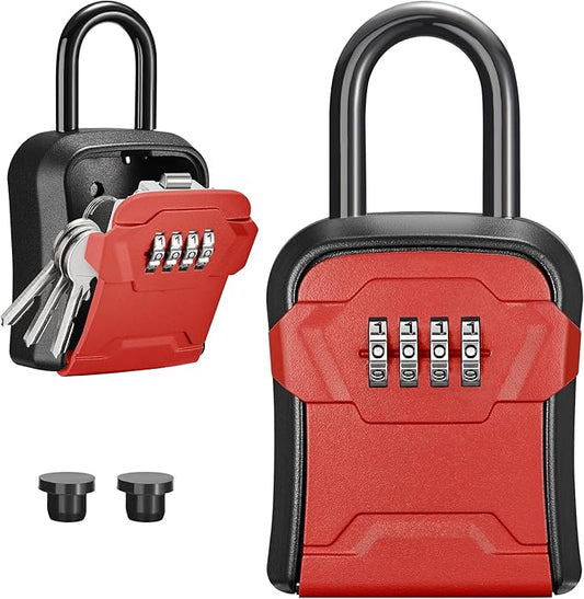 Puroma Lock Box, Key Lock Box Wall Mount & Portable Combination Lockbox with Resettable Code, Security Lockbox for Outside House Keys, Apartment Realtors Spare Keys Storage (1 Pack, Red)
