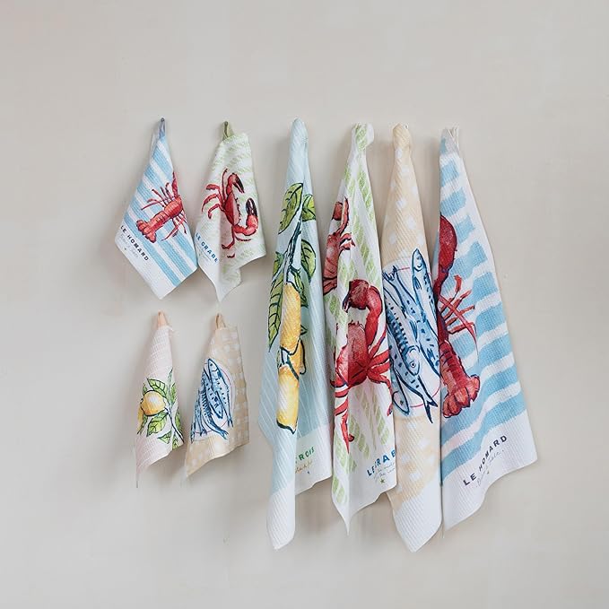 Creative Co-Op 4-Piece Printed Microfiber Dish Cloth with Sea Life/Lemons, Multicolor