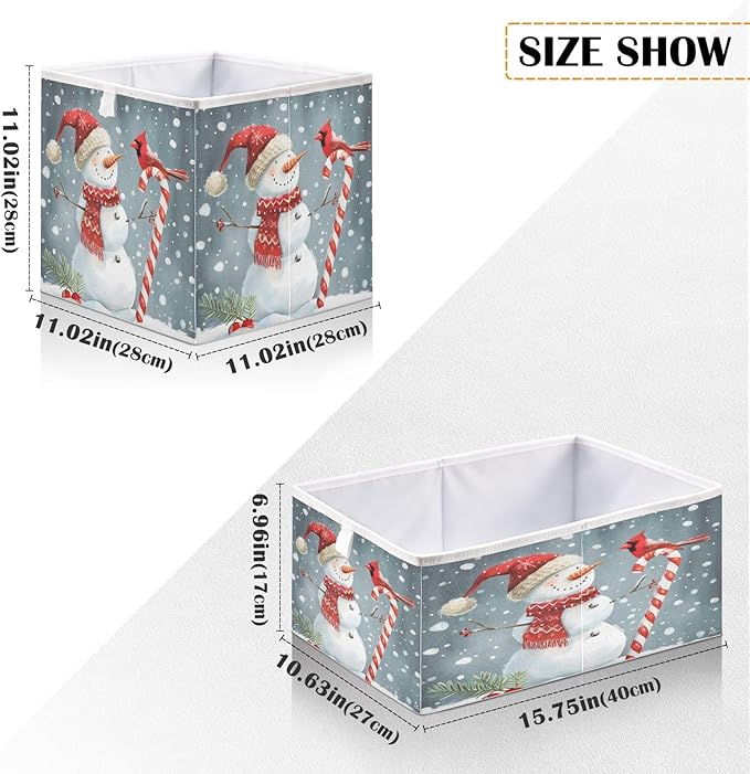 Bolaz Snowman with Bird Snowflakes Closet Organizers Storage Cubes Storage Bins Shelf Baskets Containers for Home Room Office,Rectangle