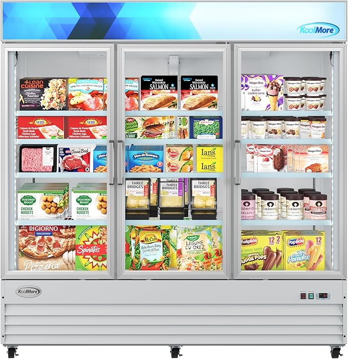 KoolMore MDF-3GD-52C-WH 80 in. Commercial Three Glass Door Display Upright Freezer Merchandiser in White 52 Cu. Ft