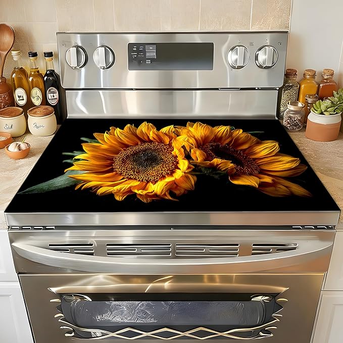 Stove Top Covers for Electric Stove, Oilproof Range Top Pad, Spill-Deflecting Counter Shield, Washable Appliance Cover, 28.3 x 20.5 Inches, Sunflower Farmhouse Decor(Sunflower)