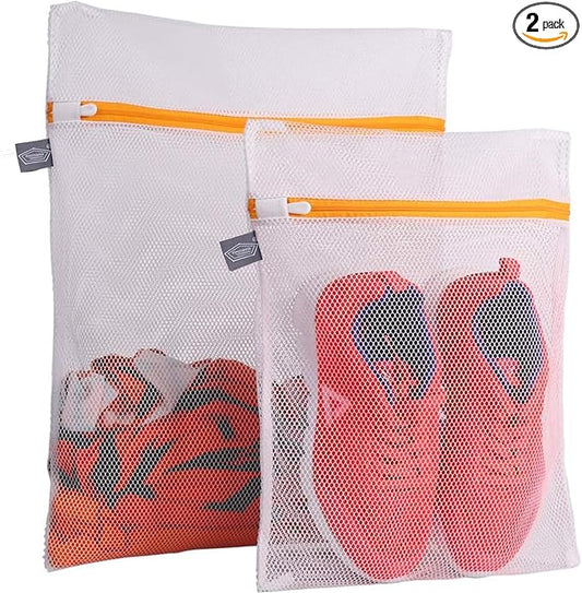 Kimmama Laundry Mesh Wash Bags, Lingerie Bags for Washing Delicates, Mesh Laundry Bags for Washing Machine, White Net, Orange Zipper, 1L & 1M
