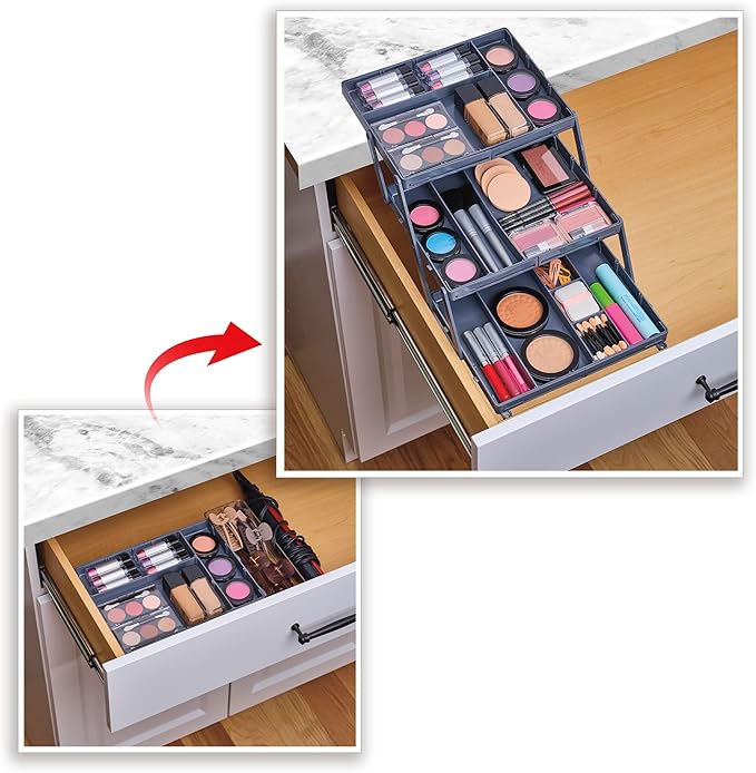 Ontel Smart Drawer Organizer, Multi-Level Jewelry and Cosmetics Storage, Black, 2.65 in