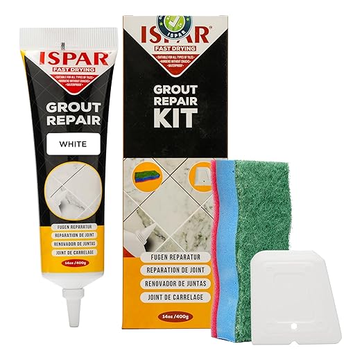 Tile Grout Repair Kit – White Grout Filler 14 oz for Wall and Floors Tile Joints with Spatula and Sponge, Repair Mortar, Fill and Reviver The Joints, Quick-Drying, Ready Mixed Grout