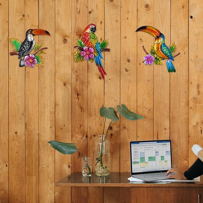Metal Wall Art 3D Outdoor Wall Decor Toucans Garden Decorations Parrot Decor Fence Decorations Outdoor Wall Sculpture, Style 8