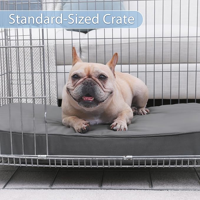 Vonabem Small Dog Bed Waterproof Pet Crate Pad Washable with Removable Cover Reversible, Puppy Cat Beds Orthopedic, Outdoor Durable Leather Anti-Slip 24 inch Kennel Pads 23"x17" Grey