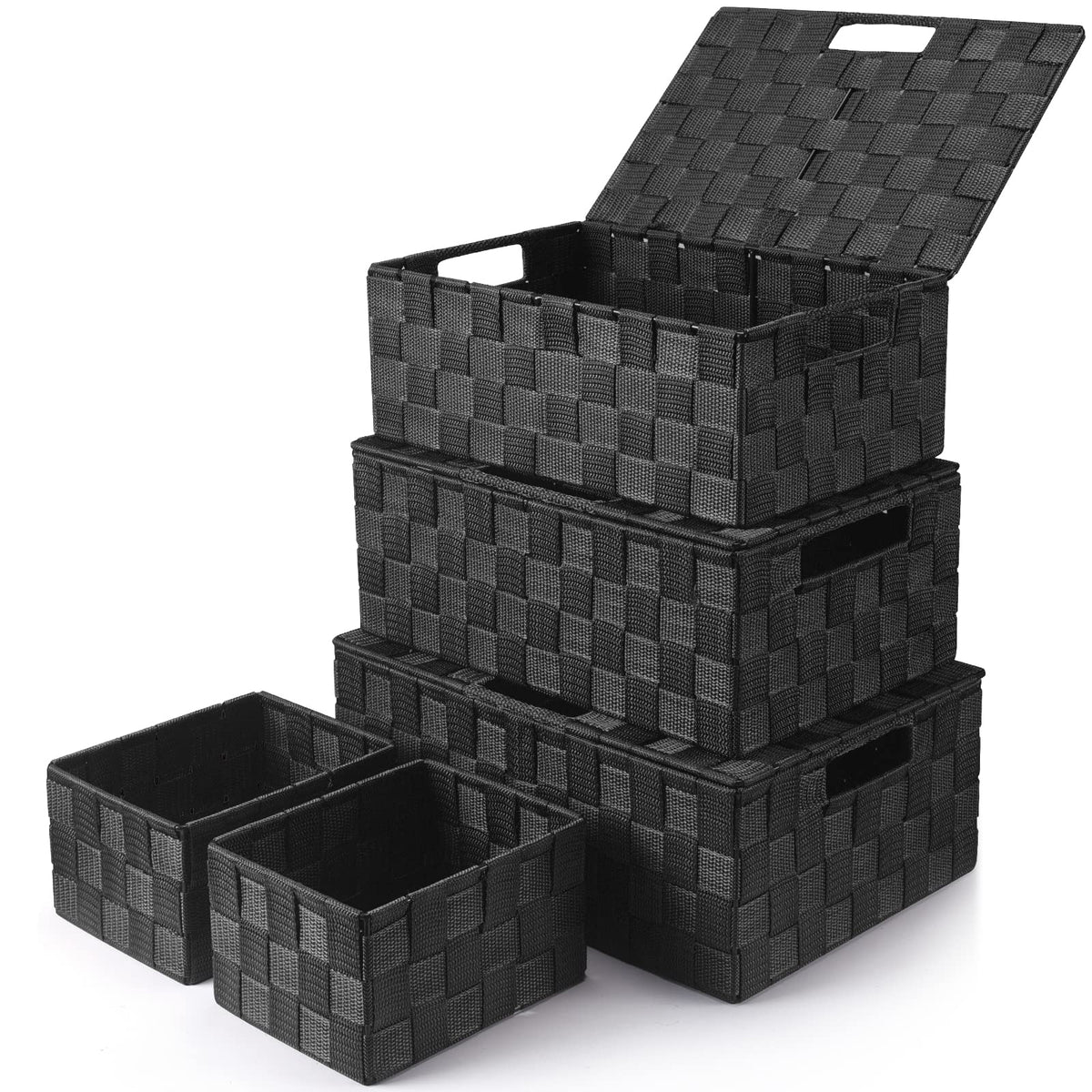 Storage Baskets with Lids: 5 Pack Stackable Woven Storage Bins - Image 1
