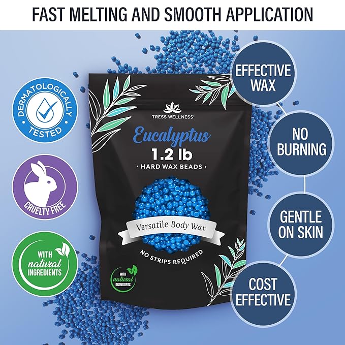 Tress Wellness Wax Beads - Safe for Skin - Dermatologically Tested - At-Home Kit for Bikini - Eucalyptus, 2 x 1.2lb, 2 pack