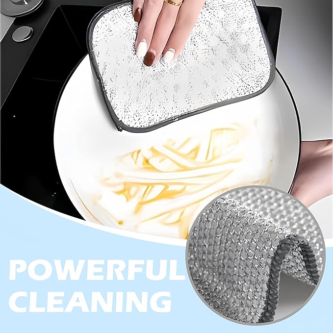 Multipurpose Wire Dishwashing Rags for Wet and Dry, Upgraded Reusable Steel Wool Scrubber 2-Layer Microfiber Wire Dishcloth, Multifunctional Dish Rags for Kitchen, Pots, Pans, Sinks (5)