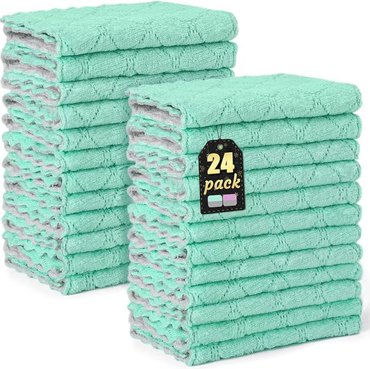 24 Pack Kitchen Cloth Dish Towels, No Shedding Soft Premium Dishcloths, Absorbent Microfiber Cleaning Cloth for Cleaning Dishes, Kitchen, Bathroom, Car