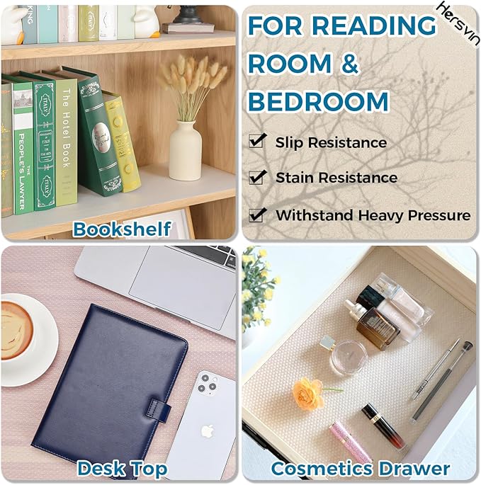 Hersvin Shelf Liners, 14in x 20ft Kitchen Drawer Mats, Non-Adhesive EVA Cupboard Protector, Cabinet Lining, Refrigerator Liner (Clear Dot, 35.6x610cm)