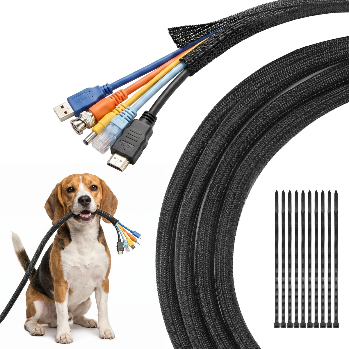 Delamu 10ft - 1/2 inch Cable Sleeve Cord Protector from Pets No - Image 1