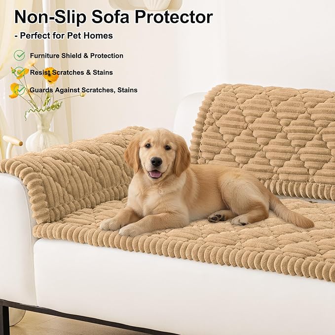 Smiry Pet Couch Cover for Dogs Washable, Non-Slip Fuzzy Couch Covers for 3 Cushion Sofa Pet Friendly, Soft Thick Furniture Protector Sofa Slipcover Mat for Dogs (Camel, 27.6" x 70.9")