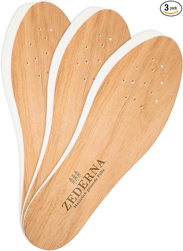 ZEDERNA Cedar Wood Shoe Insoles: Natural solution for sweaty feet, foot odor, athletes foot (Pack of 3), US Womens 12/US Men 10.5/EU 44, Cedar/Red