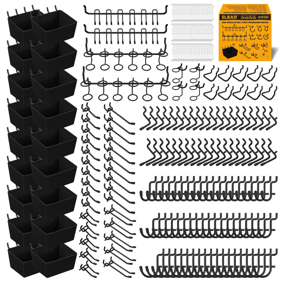 286-Piece Extra Thick Pegboard Hooks Set, 1/4" Heavy Duty - Image 1