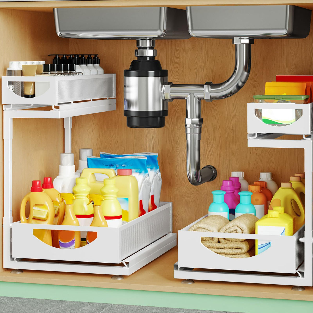 Under Sink Organizer, 2-Pack 2-Tier Pull Out Cabinet Organizers - Image 1