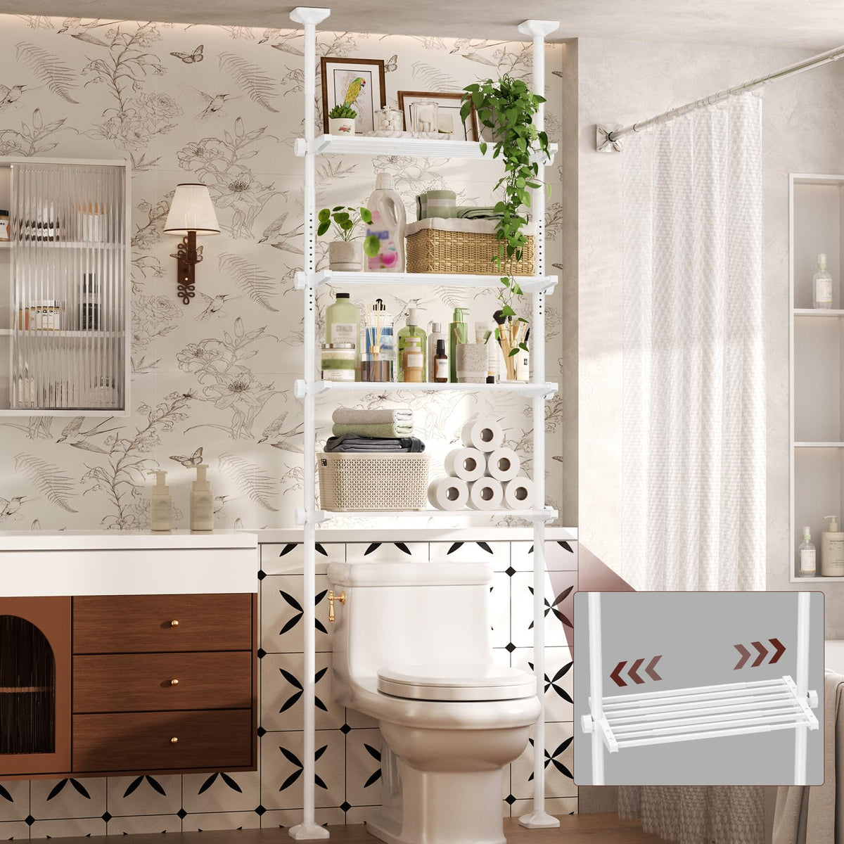 Over The Toilet Storage Shelf, 64-124inch(H) 15-27inch(W), White - Image 1