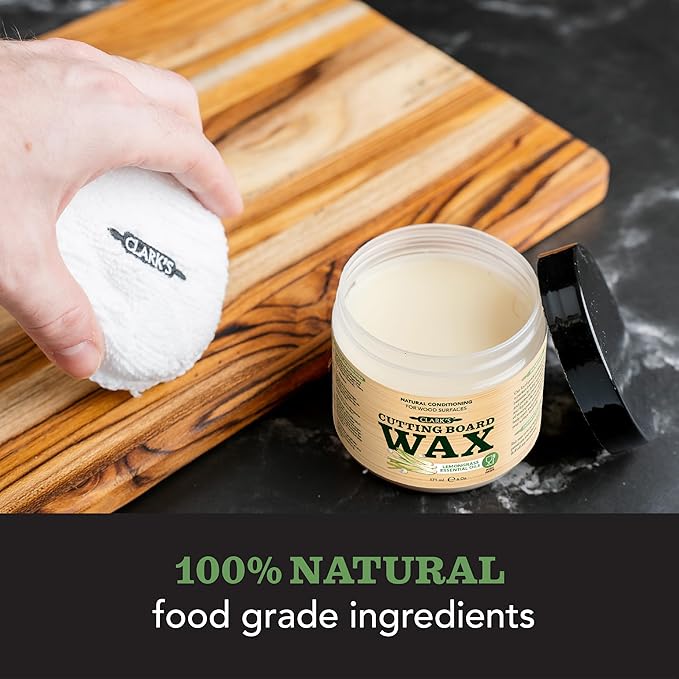 CLARK'S Cutting Board Wax - 2-in-1 Wood Butter & Food Grade Mineral Oil with Beeswax – Butcher Block Conditioner for Charcuterie & Cutting Boards – Lemongrass Essential Oil Scent – Made in USA, 6oz