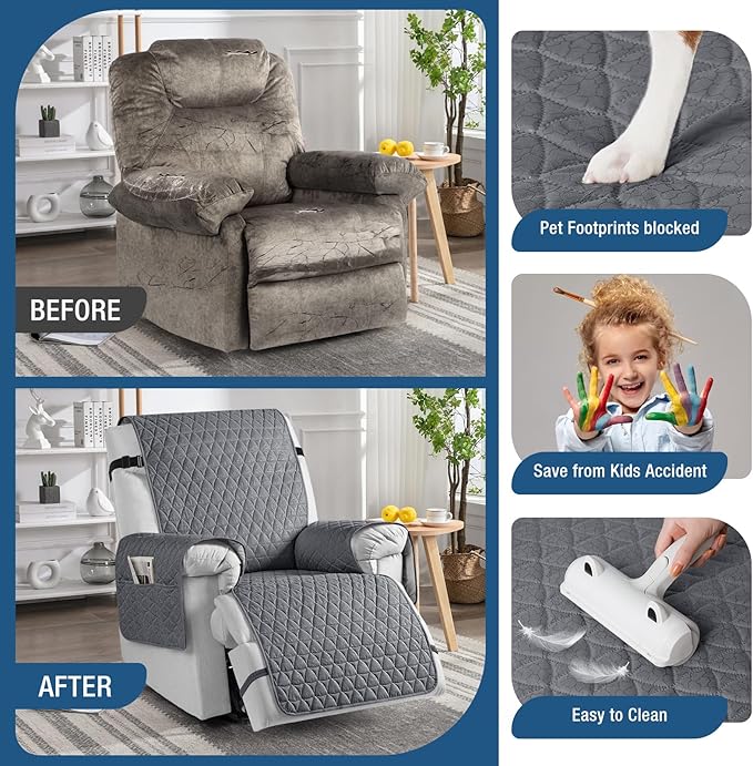 TAOCOCO 100% Waterproof Recliner Cover - Recliner Cover with Non-Slip Granule, Recliner Chair Covers with Elastic Band, Recliner Chair Covers for Reclining Chair(Dark Grey, Large-28'')