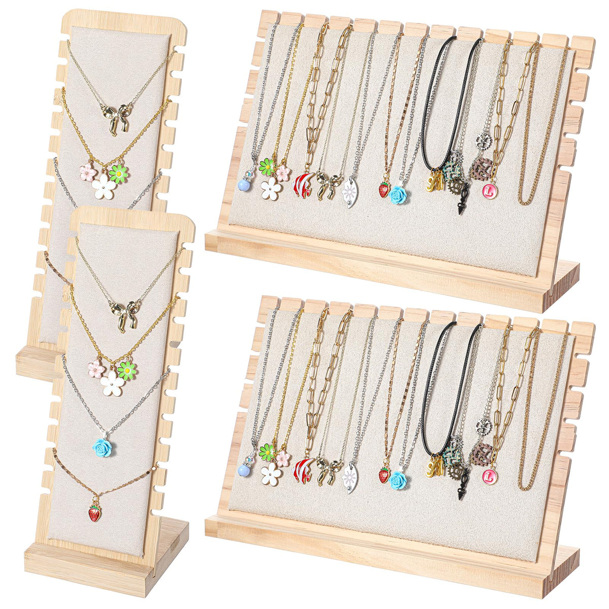4 PCS Necklace Display for Vendors, Bamboo Retail Jewelry Display - Image 1