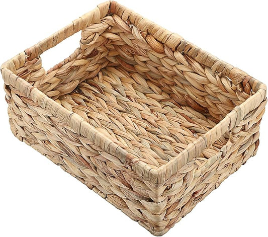 Hipiwe Water Hyacinth Storage Basket Bin Handwoven Decorative Basket Wicker Basket Box with Handles Small Open Home Storage Bins Containers for Shelf Pantry Organizing,12”x9"