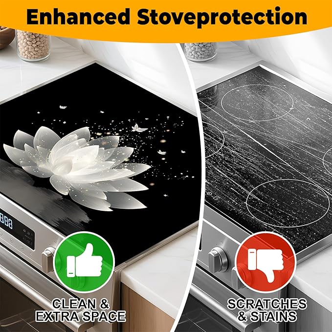 Stove Top Cover for Home Decoration Kitchen Pad Washable Cooktop Covers Countertop Stove Protector Mat for Home Kitchen Cooktops (white flowers, 28"x20")