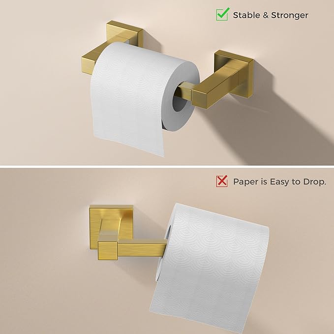 Bathroom Hardware Set — Toilet Paper Holder & Towel Ring, Brushed Gold