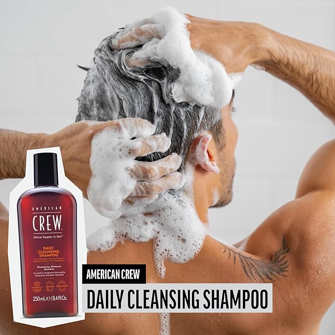 Shampoo for Men by American Crew, Daily Cleanser, Naturally Derived, Vegan Formula, Citrus Mint Fragrance, 15.2 Fl Oz