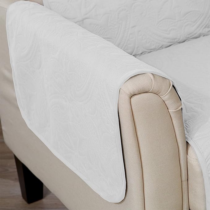 Great Bay Home Reversible Chair Cover - Washable Slipcover Furniture Protector with Elastic Straps - Furniture Cover for Dogs, Kids, and Pets - Quilted & Stitched Detail (Chair, White/Sand)