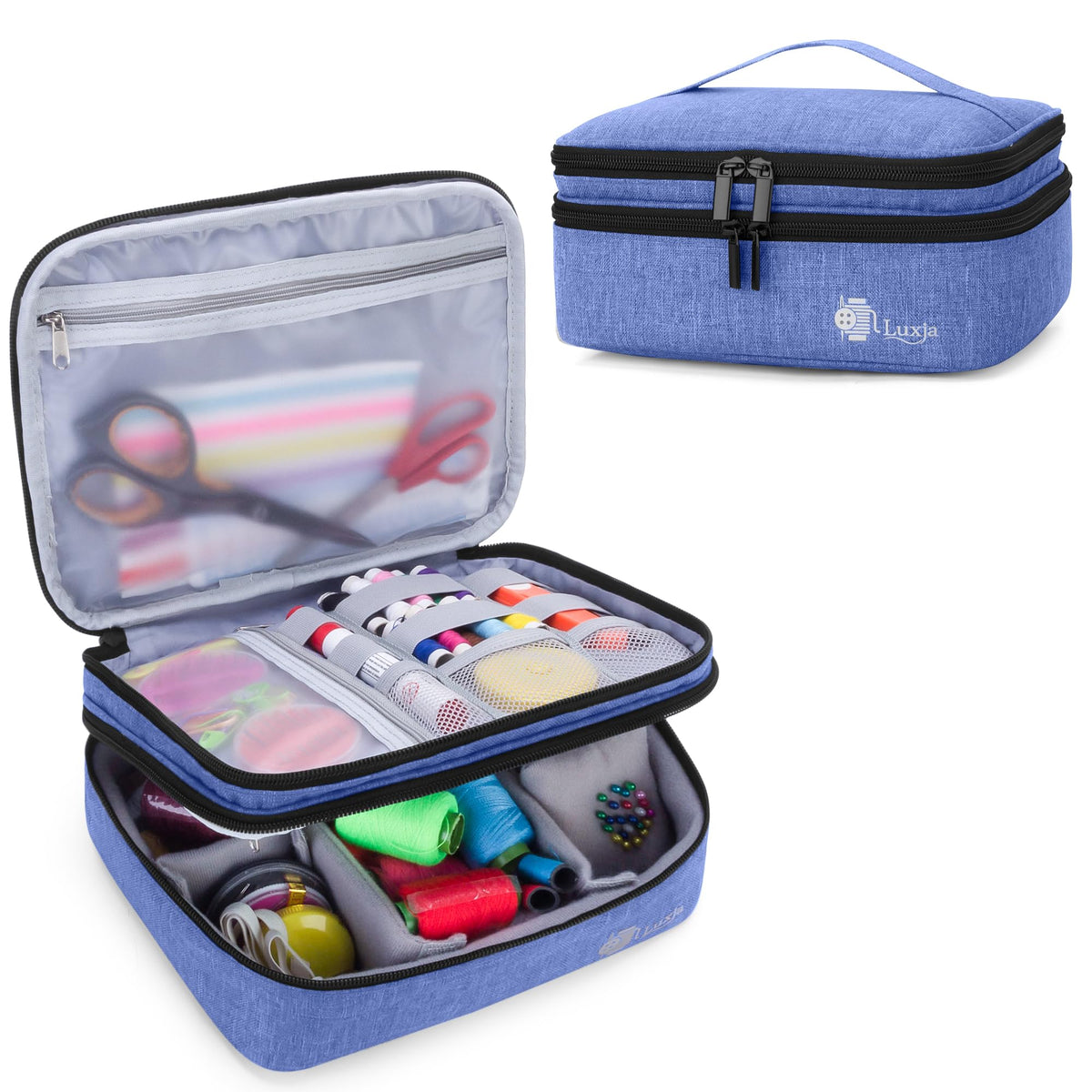 Luxja Double-Layer Medium Sewing Organizer, Dark Blue - Image 1