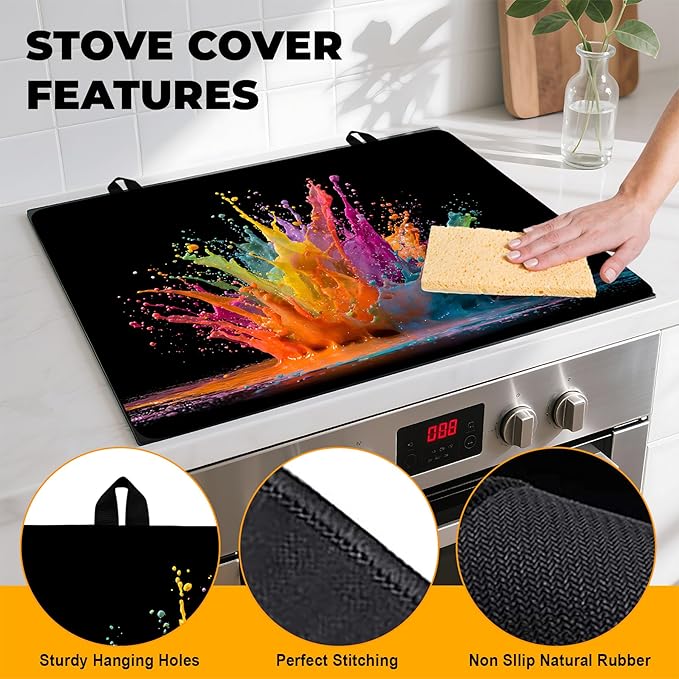 Stove Top Cover for Home Decoration Kitchen Pad Washable Cooktop Covers Countertop Stove Protector Mat for Home Kitchen Cooktops (colorful, 28"x20")