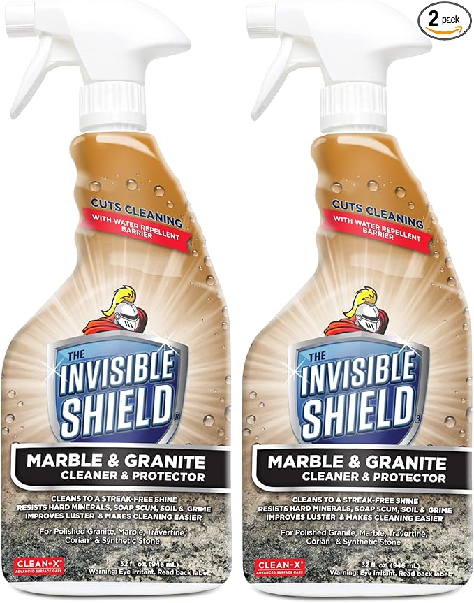 Invisible Shield Marble & Granite Cleaner & Protectant with Hydrogen Peroxide – 32 fl. oz. by UNELKO- Clean-X 2 pack