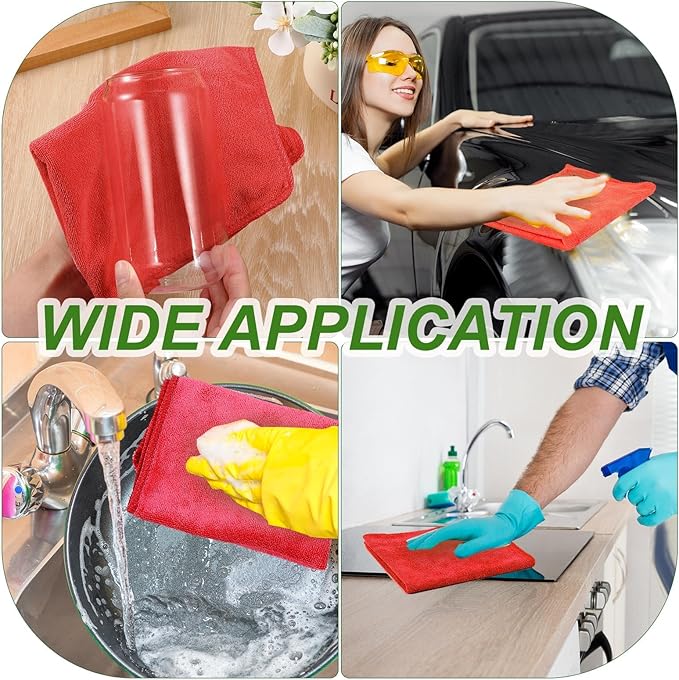 Preboun 300 Pack 12 x 16 Inch Microfiber Cleaning Cloth Bulk Multipurpose Reusable Washable Cleaning Rags Absorbent Towels for House, Kitchen, Car, Office, Window(Red)