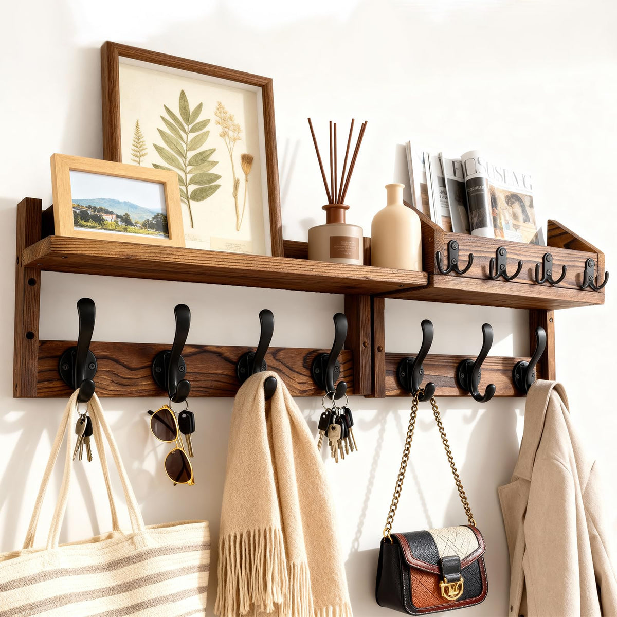 Coat Rack Wall Mount with Shelf, Key Holder Wall mount - Image 1
