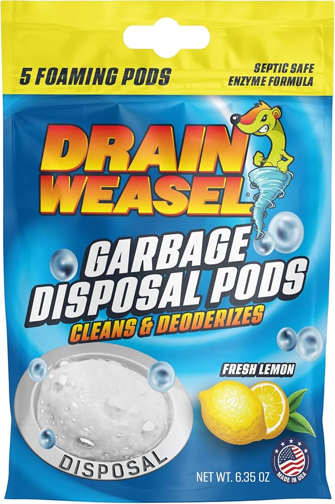 FlexiSnake Drain Weasel Sink Snake Hair Clog Remover Tool and Disposal Pods Cleaner/Deodorizer. Includes 5 Wands, Removable Handle and Pack of 5 Fresh Lemon Scent Pods