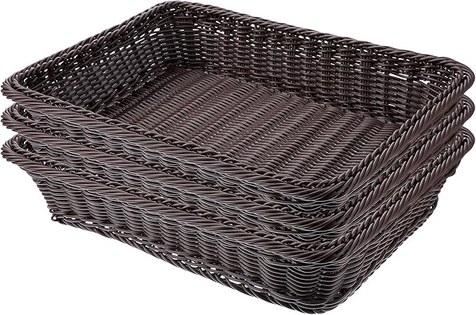 3 PCS 16 Inch Wicker Bread Basket, Woven Serving Basket, Tabletop Food Serving Basket for Restaurant, Bakery, Family Party, Hotel Serving, Fruits, Vegetables and Snacks, Coffee, Dark Brown