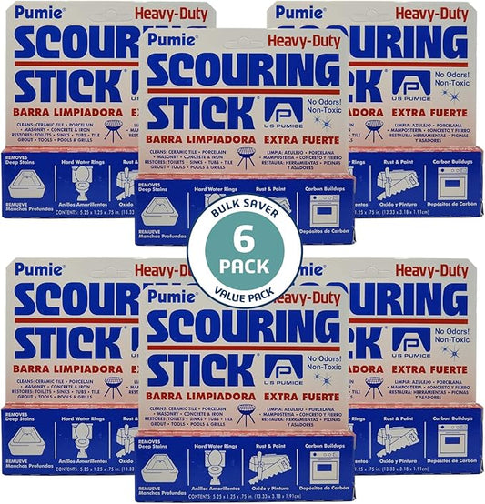 6-Pack PUMIE HDW Scouring Stick for Toilet Bowl Cleaning, Cleans Toilet Bowl Hard Water Rings, Buildups, Rust & Tough Stains, Perfect Pumice Stone for Cleaning Bathtub, Pools, Kitchens, Sinks & Grills