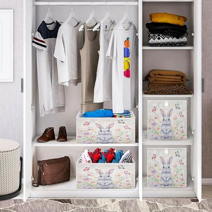 Bolaz Happy Easter Day Bunny Eggs Spring Flowers05 Closet Organizers Storage Cubes Storage Bins Shelf Baskets Containers for Home Room Office,Rectangle