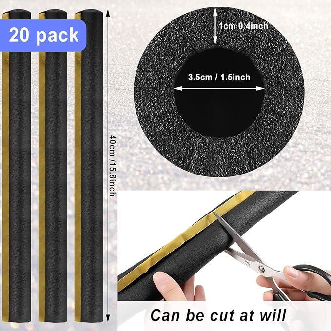 20 Pack Pipe Insulation Foam Tube,1.5 Inch x 1.31 ft,for Hot and Cold Water Pipes,Pre Slit Self Adhesive Foam Pipe Covers,26.25 Feet Total