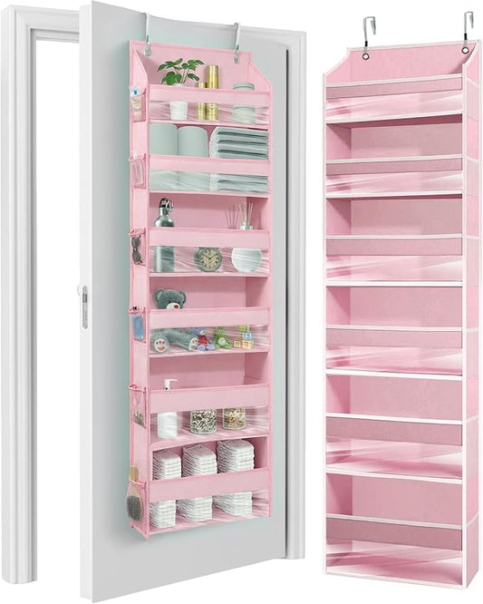 HOMELUX THEORY UPGRADED 6 Tiers Over The Door Organizer Hanging - 100D EXTRA THICK & 50lbs HUGE CAPACITY, 12 Side Mesh Pockets Over The Door Shoe Organizer, Hanging Closet Organizer (Baby Pink, 1pc)
