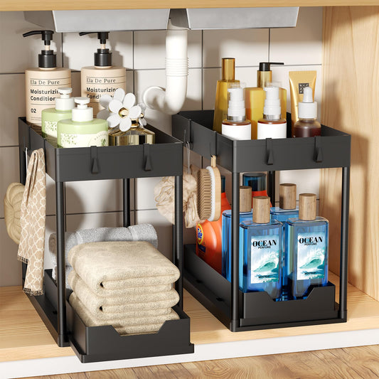 Ekisemio 2 Pack 2-Tier Under Sink Organizers with Sliding Drawer - Image 1