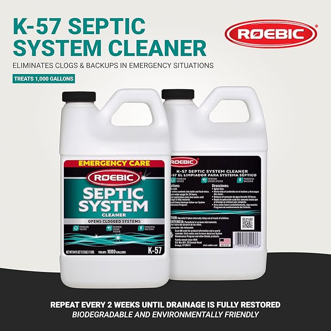 Roebic K-57-H K-57-H-3 Septic System Treatment: 1/2 Gallon, Clears Clogs, Restores Flow, Maintains Septic Systems for Optimal Performance