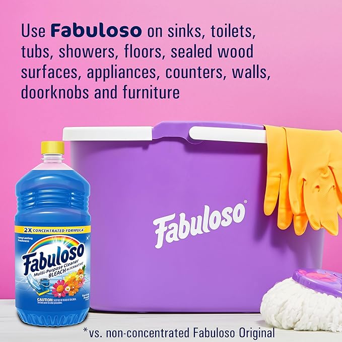 Fabuloso Multi-Purpose Cleaner and Floor Cleaner, 2X Concentrated Formula, Long-Lasting Freshness, Spring Fresh Scent, 56 oz